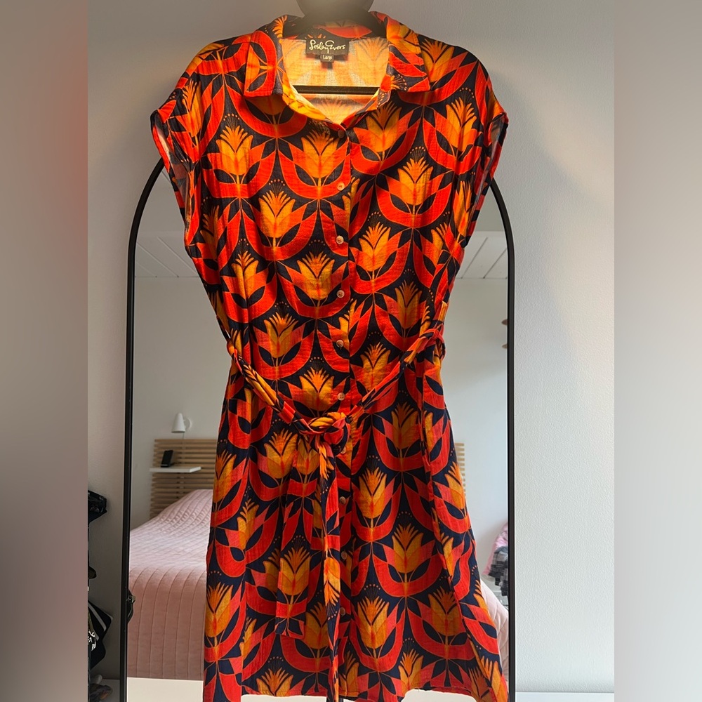 Orange & Black Floral Shirt Dress